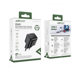 Зарядний пристрій для телефонів/планшетів від мережі ACEFAST Мережевий зарядний пристрій ACEFAST A77 mini PD30W GaN USB-C charger Black 6974316282662