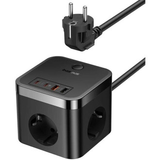 Зарядний пристрій для телефонів/планшетів від мережі Baseus Мережевий зарядний пристрій Baseus PowerCombo Cube Power Strip 3AC+2U+2C 30W 1.5m EU Cluster Black E0006640011700