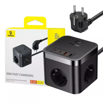 Мережевий зарядний пристрій Baseus PowerCombo Cube Power Strip 3AC+2U+2C 30W 1.5m EU Cluster Black