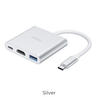 Кабель-перехiдник HOCO HB14 Easy use Type-C adapter(Type-C to USB3.0+HDMI+PD) Silver