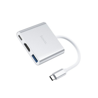Кабель-перехiдник HOCO HB14 Easy use Type-C adapter(Type-C to USB3.0+HDMI+PD) Silver