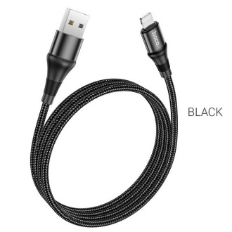 Кабель HOCO X50 USB to iP 2.4A, 1m, nylon, aluminum connectors, Black