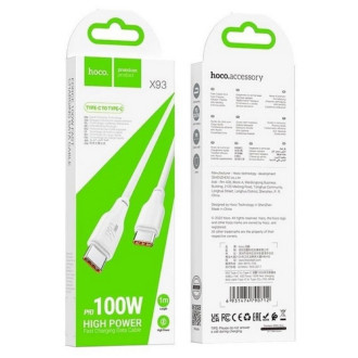 Кабель HOCO X93 Type-C to Type-C 100W, 2m, TPE, TPE connectors, White