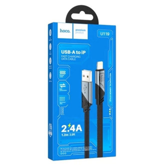 Кабель для заряджання телефонів/планшетів Hoco Кабель HOCO U119 USB to iP 2.4A, 1.2m, nylon, aluminum connectors, Black 6942007604987