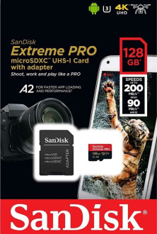 MicroSDXC (UHS-1 U3) SanDisk Extreme Pro A2 128Gb class 10 V30 (R200MB/s,W90MB/s) (adapter) SanDisk