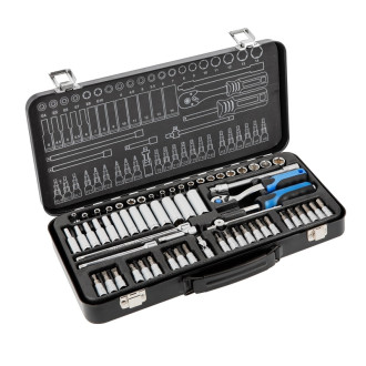 HOEGERT Набір торцевих голівок та аксесуарів 1/4" в металевому кейсі HOEGERT 63 (HT1R486)