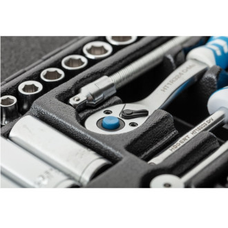 Набір торцевих голівок та аксесуарів 1/4" в металевому кейсі HOEGERT 63 (HT1R486)