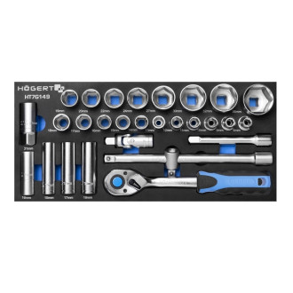 HOEGERT Набір голівок 1/2" з тріскачкою та аксесуарами в ложементі EVA HOEGERT 27 (HT7G149)