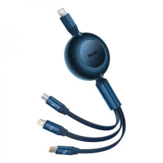 Кабель Baseus Bright Mirror 2 Series Retractable 3-in-1 Fast Charging Data Cable Type-C to M+L+C 100W 1.1m Blue