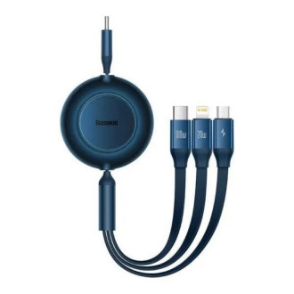 Кабель Baseus Bright Mirror 2 Series Retractable 3-in-1 Fast Charging Data Cable Type-C to M+L+C 100W 1.1m Blue