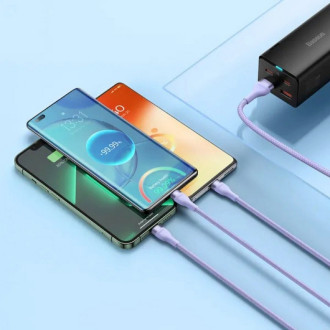 Кабель Baseus Flash Series Ⅱ One-for-three Fast Charging Data Cable USB to M+L+C 66W 1.2m Purple